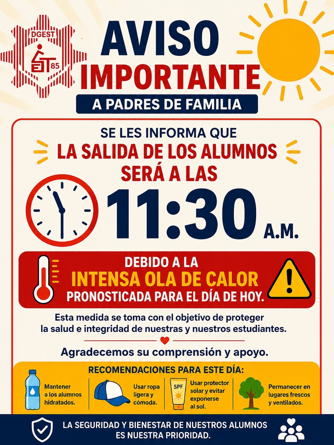 se informa a la comunidad sobre la suspensión de clases por intensa ola de calor